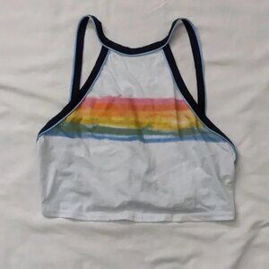 BDG Rainbow Pride Halter Tie-Back Tank Top, Color Rainbow/White/Blue, Size S